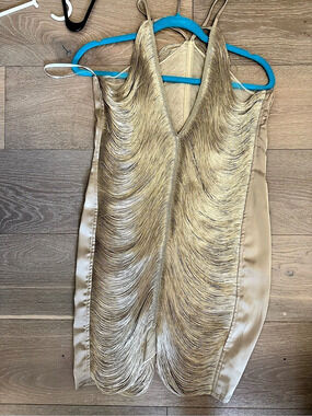 Mew Mews Fringe Mini Dress in Beige Like New